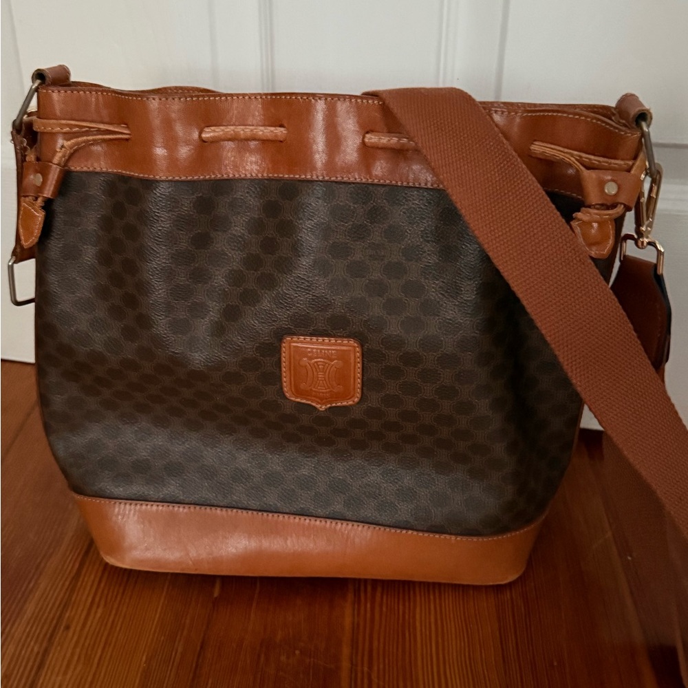 Vintage Celine Macadam Bucket bag with crossbody strap